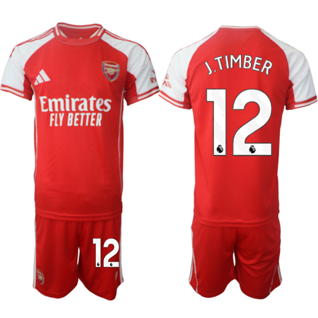 Men's Arsenal F.C #12 Jurrien Timber Red 2025 Home Soccer Jersey Suit